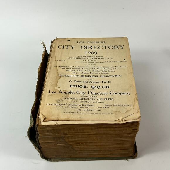 1909 Los Angeles CA City Directory POOR Ancestry Genealogy Antique Vtg Reference - Picture 1 of 12